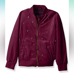 Limited Too Girl's Velvet Bomber Jacket With Stars Jacket burgundy size 10/12